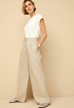 WIDE LEG PETITE - Stoffhose - stone