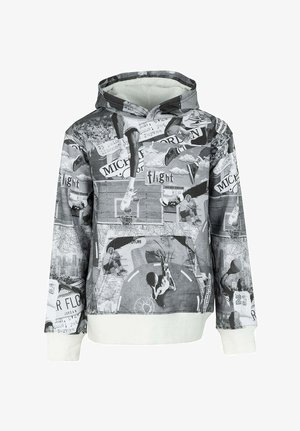 Felpa con cappuccio caratterizzata da una stampa collage in bianco e nero con temi di basket, mappe e vari elementi grafici. Interno morbido.