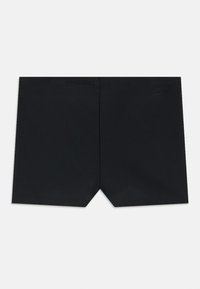 Meeste mustad ujumispüksid ruudukujulise lõikega, lameda vöökohaga, ilma nähtavate logode või mustriteta, valgel taustal.