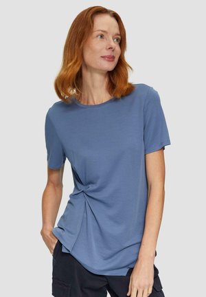 Blauw T-shirt met korte mouwen, gemaakt van zachte stof, met een gedraaide detail aan de voorkant, ronde halslijn en een losse pasvorm.