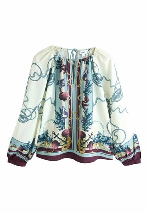 KEYHOLE DETAIL RELAXED LONG SLEEVE - Bluse - marine border print