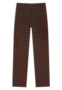 Pantaloni a quadri neri e rossi con un classico motivo a scacchi, taglio dritto e vita elastica per il comfort.