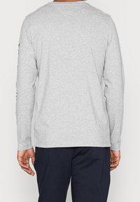 Grijs T-shirt met lange mouwen gemaakt van zachte katoen, met een ronde halslijn en zonder zichtbare patronen of afbeeldingen op de achterkant.