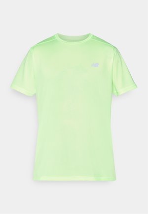 Lichtgroen T-shirt met korte mouwen, gemaakt van gestructureerde stof, met een subtiele logo in een lichtere tint op de borst. Ronde halslijn.