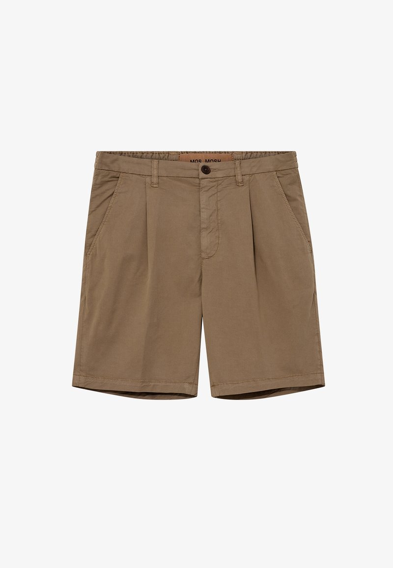 Khaki shorts med afslappet pasform, der har knaplukning, folder foran og lommer. Fremstillet af letvægtsstof med en glat overflade.