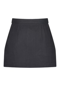 Svart minikjol i bomull med en åtsittande midja, plisserad design, rak silhuett och ren fåll. Inga synliga detaljer eller accenter.