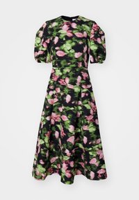 SHORT SLEEVE WAISTED MIDI DRESS VOLUME SKIRT - Rochie cocktail/Rochie petrecere - black