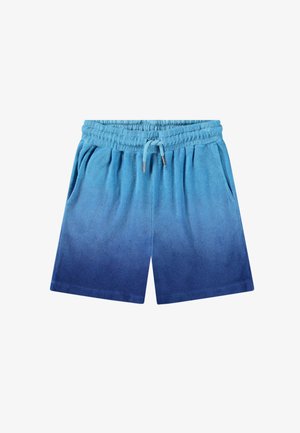 Blå gradient shorts med elastisk talje og snoretræk, sidelommer og et blødt, struktureret stof. Slutter i mørkeblå.