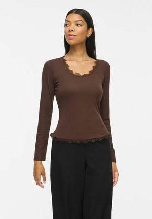 VILA, LONG SLEEVED TOP VIGINA ROUND NECK - T-shirt à manches longues - coffee bean