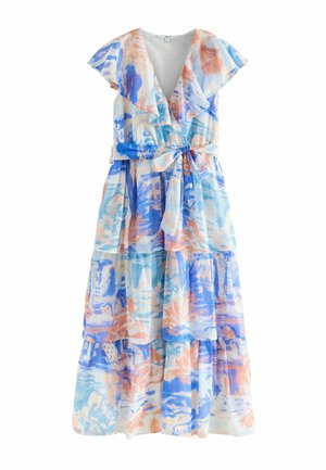 Next, PETITE FIT - OCCASION RUFFLE V-NECK MIDI DRESS  . - Maxikjoler - blue orange scene print