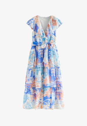 Next, PETITE FIT - OCCASION RUFFLE V-NECK MIDI DRESS . - Maxikleid - blue orange scene print