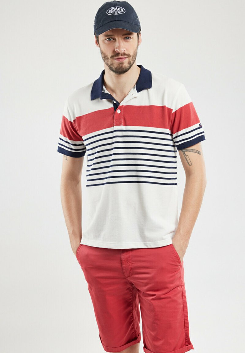 Deep Cardinal Armor lux STRIPE - Polo shirt - milk marine deep cardinal/white - Zalando