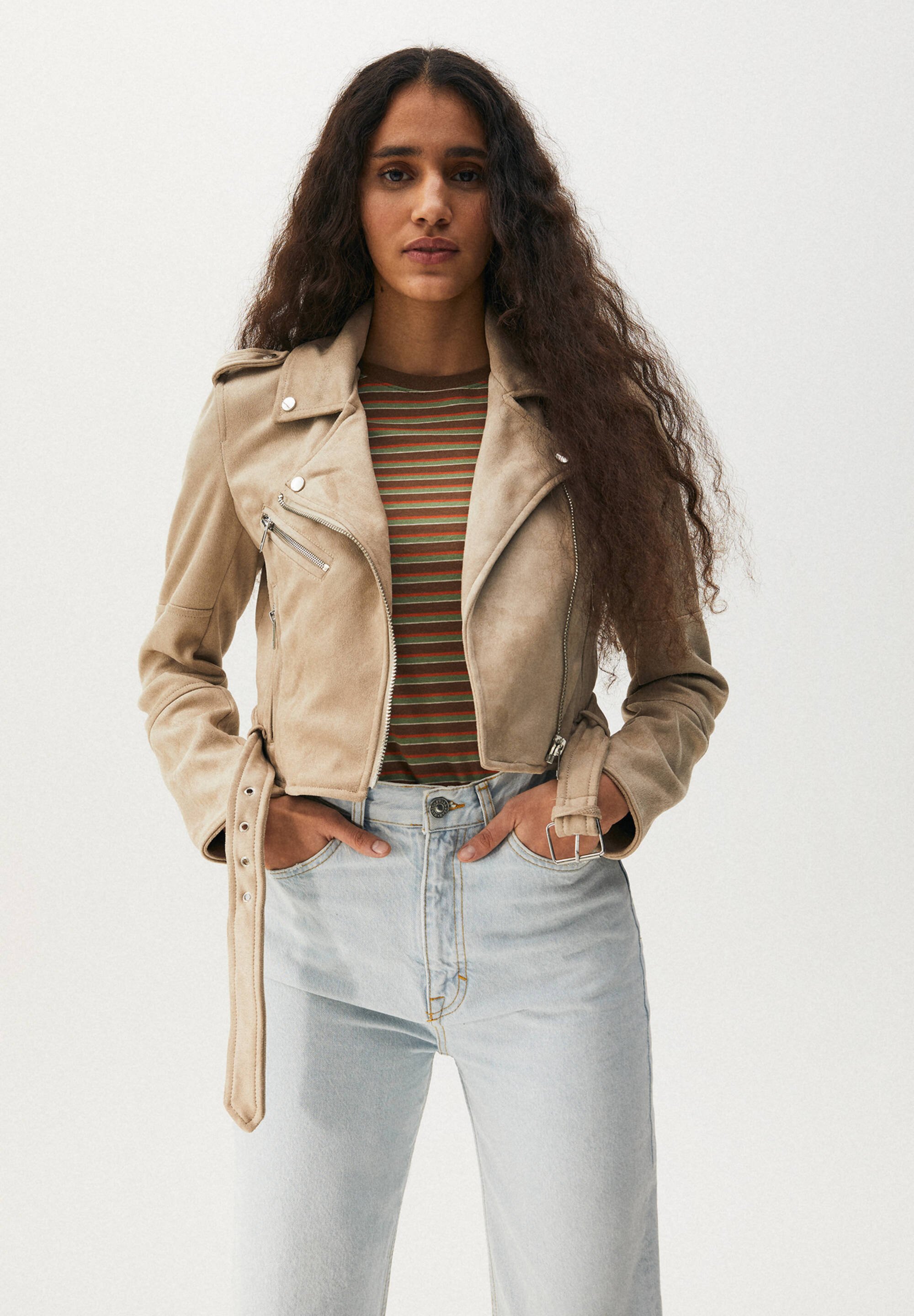 beige faux leather jacket