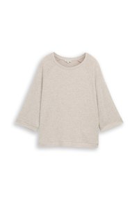 Maglione beige chiaro realizzato in tessuto morbido, con scollo rotondo, maniche raglan a tre quarti e orlo e polsini a coste per un tocco di texture.