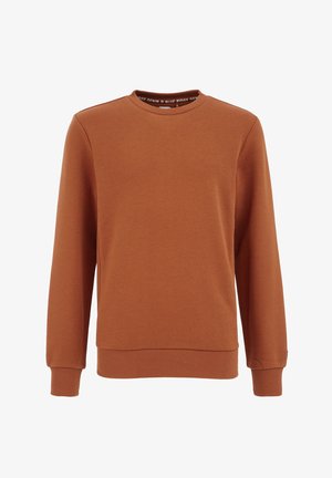 Rustbrun crewneck sweatshirt med lange ærmer, ribkanter på ærmer og kant, lavet af blødt stof.