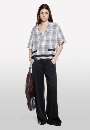 Sisley, FRINGED - Blouse - black/white