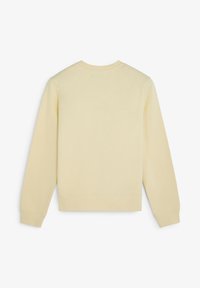 Felpa gialla in cotone con collo a giro, maniche lunghe e una superficie testurizzata semplice con dettagli di cuciture minime sul retro.