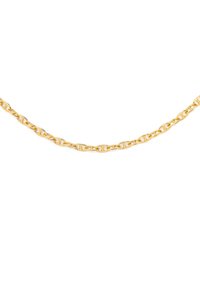 Collier en métal doré composé de maillons ovales à la texture lisse et brillante. Les maillons sont interconnectés, créant un design délicat.