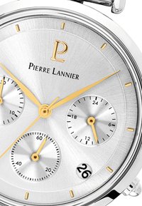 Orologio in acciaio inossidabile silver con quadrante testurizzato, dettagli dorati, tre sotto-quadranti e display della data alle 6.