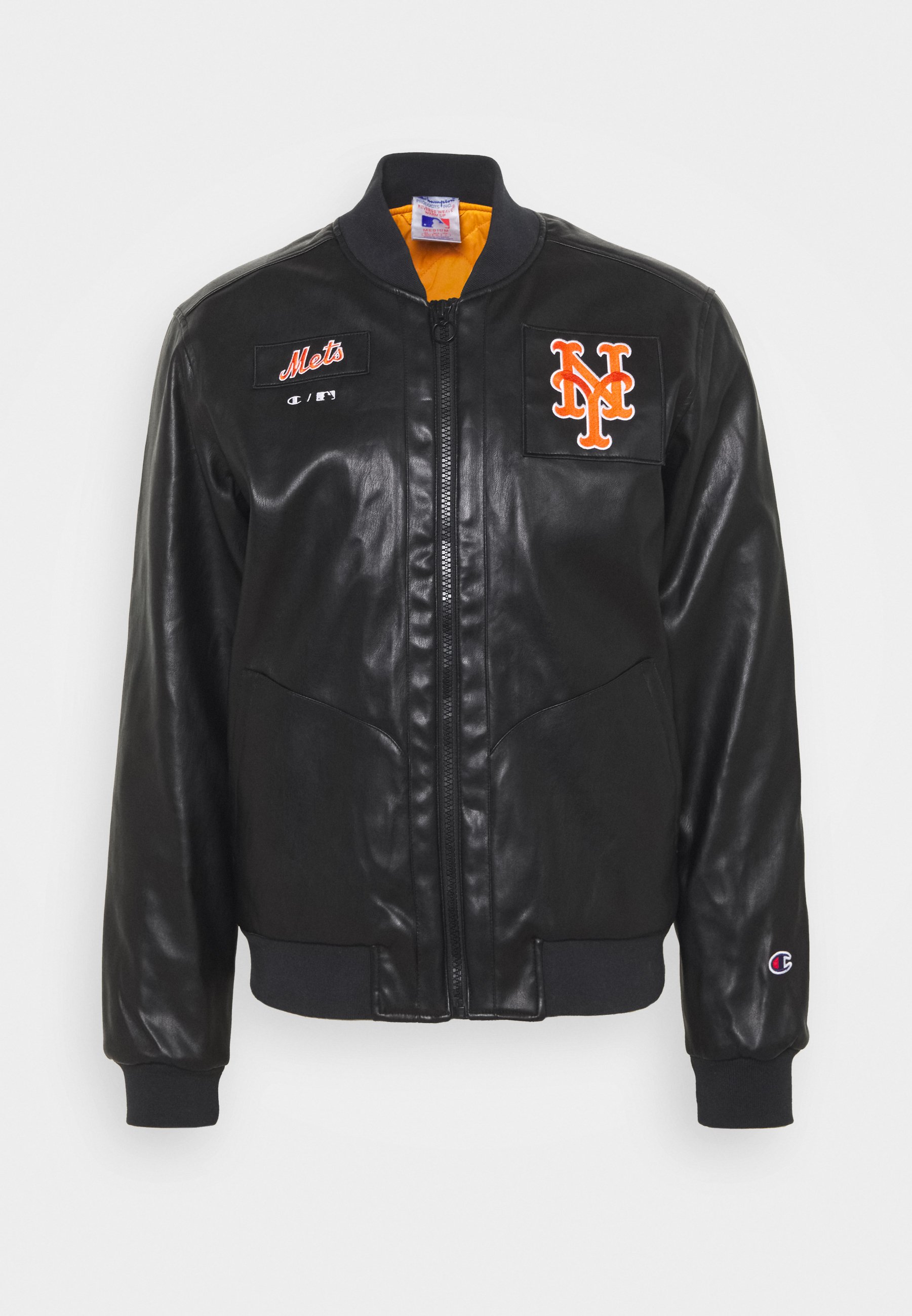 【完売品】ニューヨーク・メッツ ボンバージャケット Champion MLB LEATHER PREMIUM New York METS BLACK ORANGE BOMBER