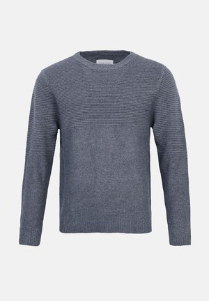 Harmaa neulottu pitkähihainen paita, jossa ribbineulos yläosassa rinnassa ja hihoissa, ja sileä neulos alavartalossa ja hihansuissa, pyöreä pääntie.