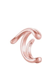 Odprti prstan iz rose zlata z gibkim, ovijajočim dizajnom z gladkimi krivinami in poliranim zaključkom. Notranjost je označena z "925" za vsebnost srebra.