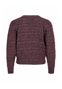 Maglione lavorato a maglia in un profondo bordeaux con motivo testurizzato, scollo rotondo e orlo e polsini a coste. Vestibilità rilassata. Vista posteriore mostrata.