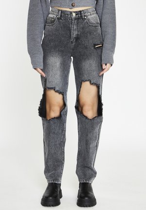 HIGH-WAIST - Straight leg jeans - black acid wash