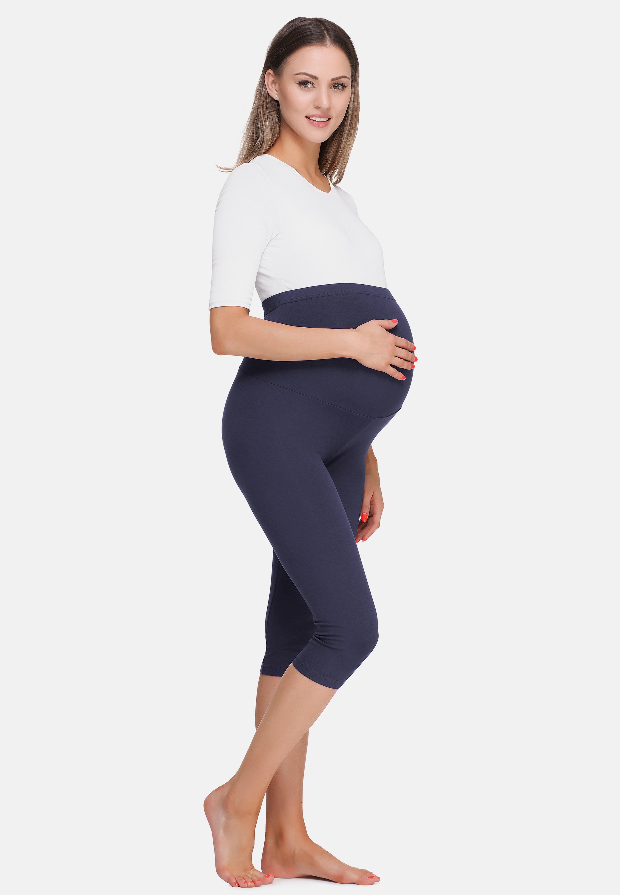 Be Mammy Leggings Premaman Lunghi In Viscosa Ed Elastan, Vita Alta Con Fascia Elastica, Colore Melange, Taglia S, Traspiranti E Morbidi, Made In UE - 2