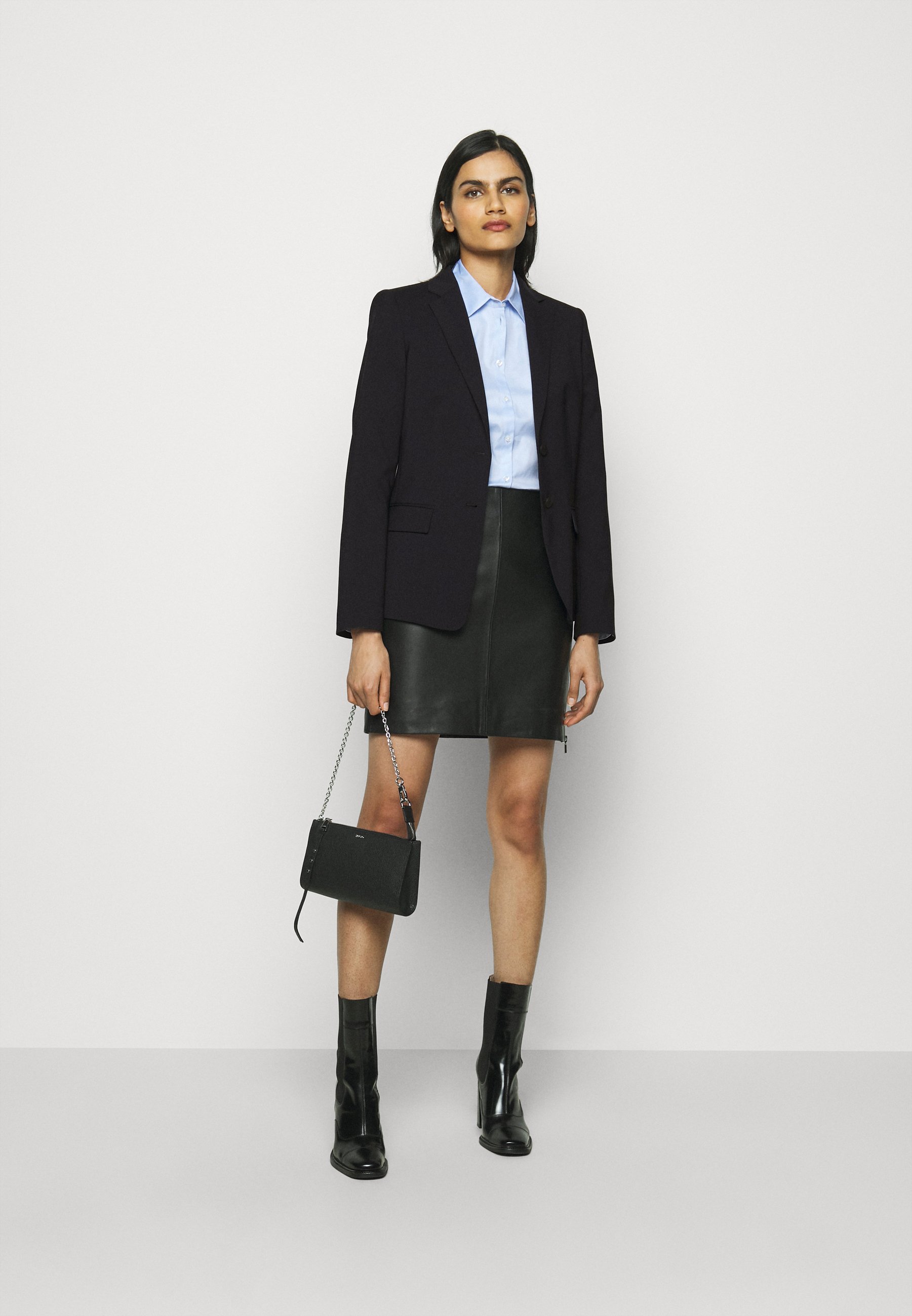 navy blue long blazer