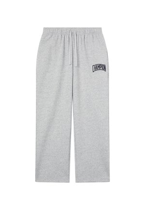 Pantaloni della tuta grigi in cotone con coulisse elastica in vita, cordino e piccolo logo blu scuro sulla coscia sinistra. Taglio a gamba dritta e tessuto morbido.