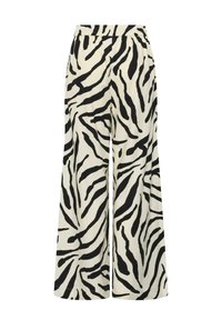 Pantalon à jambes larges avec motif zèbre noir et blanc et taille élastique.