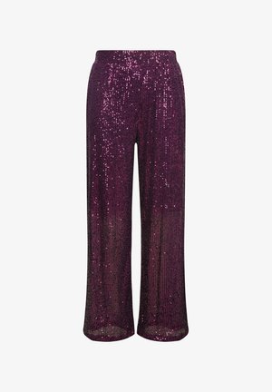 Lila Pailletten-Hosen mit weitem Bein, elastischem Bund und einem auffälligen glänzenden Finish.