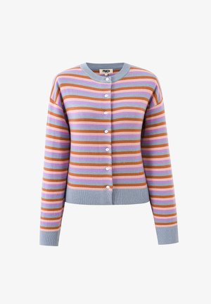 Vest met lange mouwen en knopen, met horizontale strepen in blauw, roze, oranje en bruin, voorzien van geribbelde manchetten en zoom.