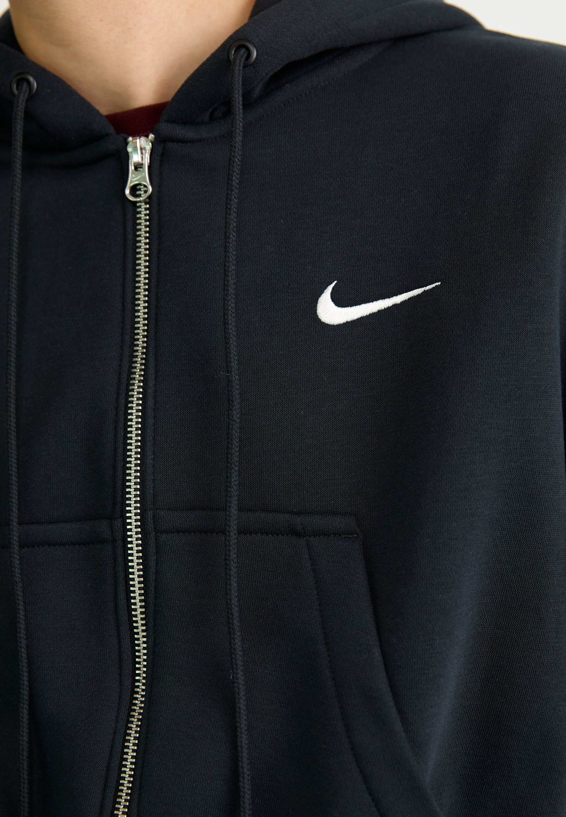 nike cropped fleece zip thru hoodie in black