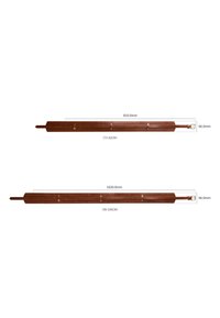 Ruskea nahkainen säädettävä hihna metalliosilla, mitat 810 mm ja 1020 mm pituudeltaan ja 66 mm leveydeltään. Tasainen, teksturoitu pinta.