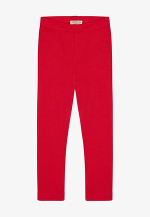Rode katoenen leggings met een elastische tailleband en een strakke lengte tot de enkel. Gladde textuur, geen patronen of hardwaredetails zichtbaar.