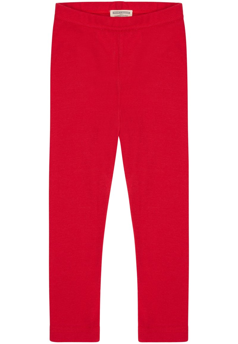 Rode katoenen leggings met een elastische tailleband en een strakke lengte tot de enkel. Gladde textuur, geen patronen of hardwaredetails zichtbaar.