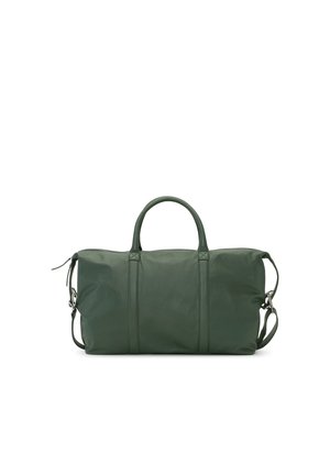 Grand sac de sport vert foncé avec double poignées et bandoulière réglable, montré sur fond blanc.