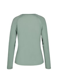 Langärmliges Shirt in Hellgrün, aus weichem Stoff, mit rundem Halsausschnitt und Raglanärmeln. Glatte Textur ohne sichtbare Muster.