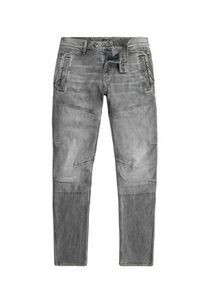 Grijze denim jeans met een vervaagde afwerking, voorzien van meerdere zakken, stiksel details en duidelijke panelen langs de benen.