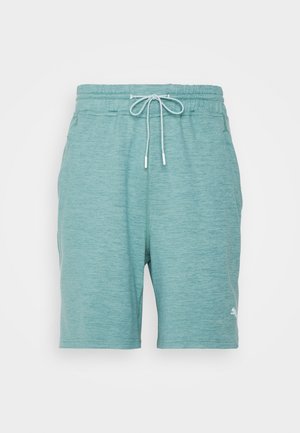 Turkise træningsshorts i en heathered tekstur, med et elastisk liv med snor og et lille logo på det nederste ben.