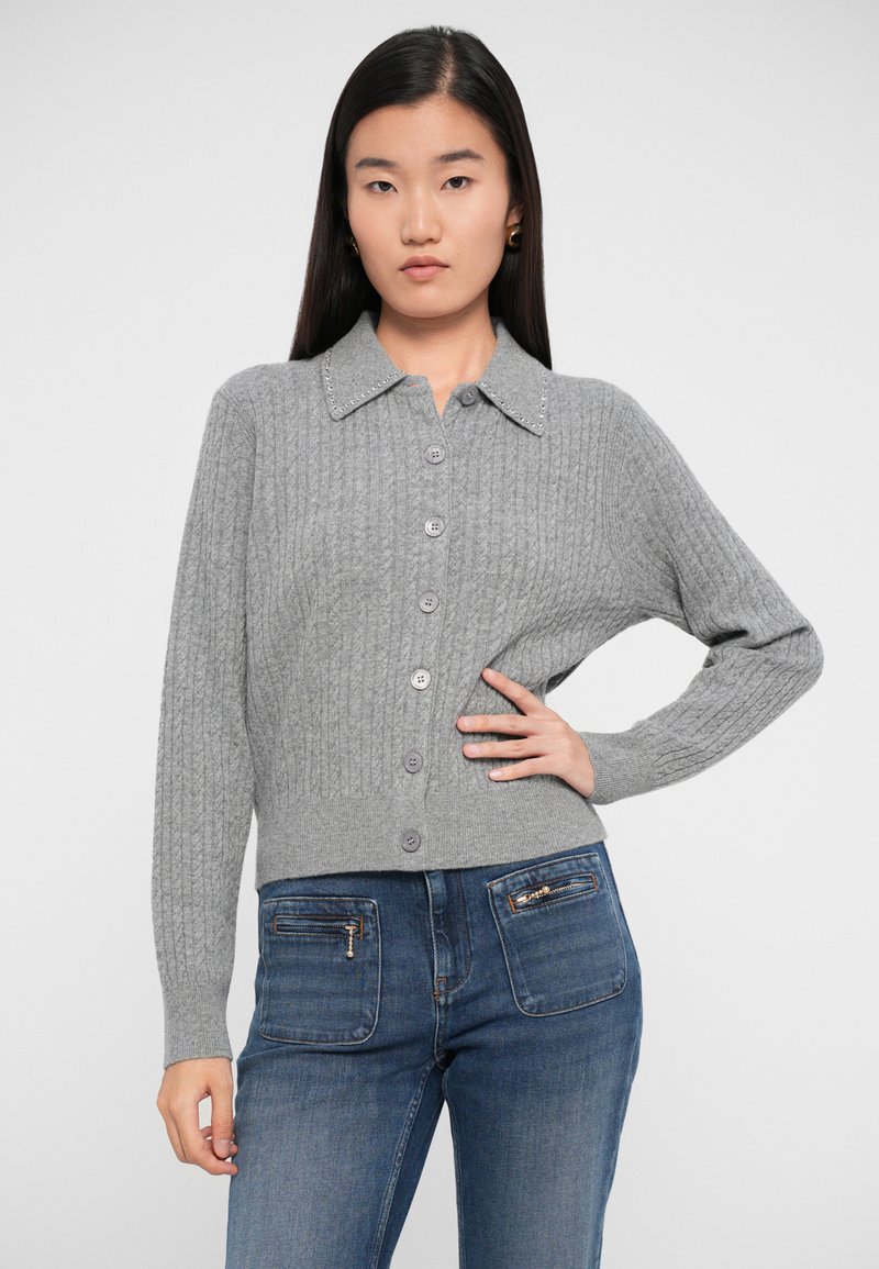 Gilet MAJE En Laine Mérinos Gris/or - Taille 1 (36fr) - Authentique Et En Très Bon état