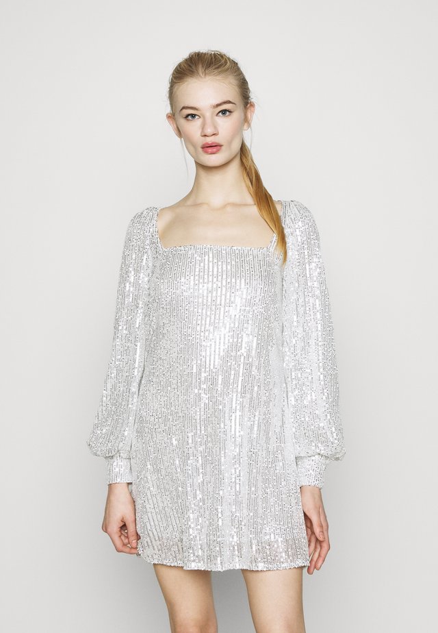 BALLOON SLEEVE TIE BACK DRESS - Robe de soirée - silver