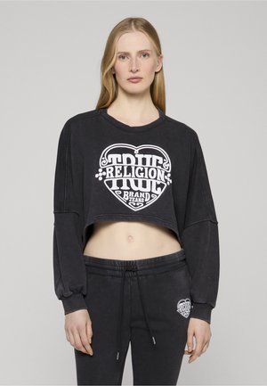 WASHED EMBROIDERED DOLMAN PULLOVER - Sudadera - black