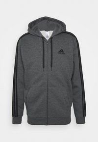 ESSENTIALS 3 STRIPES FULL ZIP - Camisola com fecho - dark grey heather