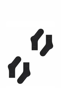 Schwarze Baumwollsocken mit geripptem Schaft und glatter Textur, mit der Marke "Esprit" an der Seite gedruckt. Vier einzelne Socken abgebildet.