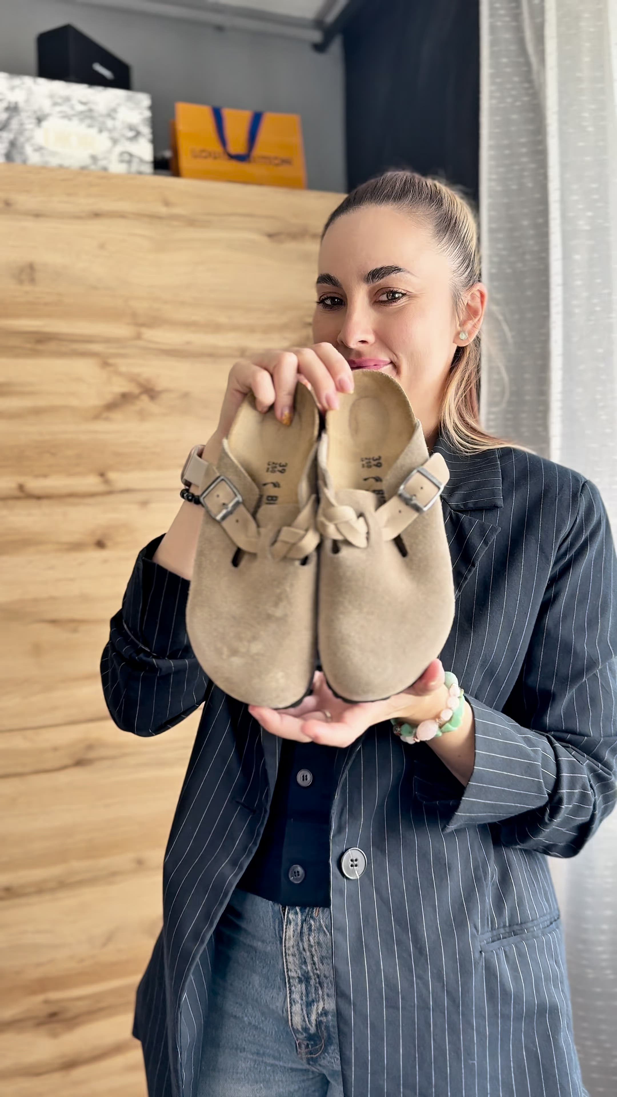 Birkenstock BOSTON LEVE BRAIDED NARROW - Chinelos - taupe/cinzento