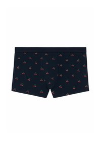 Boxer shorts in cotone navy con stampa di ciliegie rossa e verde su tutta la superficie, con un cinturino confortevole e design aderente.