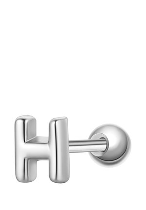 Sølvmetal ørestik formet som bogstavet H med en lige stift og rund lukning.